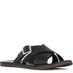 Sandalo Slider Da Uomo In Pelle Colore Nero Con Fibbia