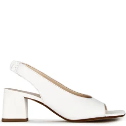 Sandalo Slingback Da Donna In Pelle Colore Bianco Con Punta Quadrata