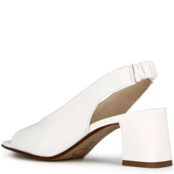 Sandalo Slingback Da Donna In Pelle Colore Bianco Con Punta Quadrata