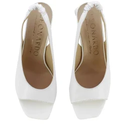 Sandalo Slingback Da Donna In Pelle Colore Bianco Con Punta Quadrata