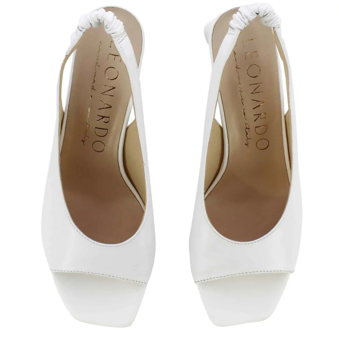 Sandalo Slingback Da Donna In Pelle Colore Bianco Con Punta Quadrata