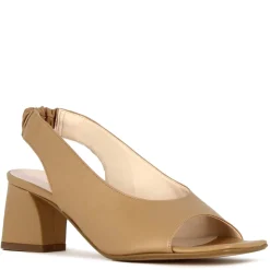 Sandalo Slingback Da Donna In Pelle Marrone Con Punta Squadrata