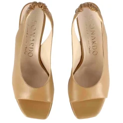 Sandalo Slingback Da Donna In Pelle Marrone Con Punta Squadrata