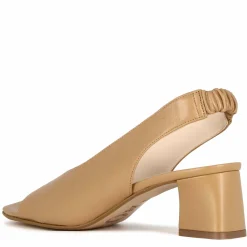 Sandalo Slingback Da Donna In Pelle Marrone Con Punta Squadrata