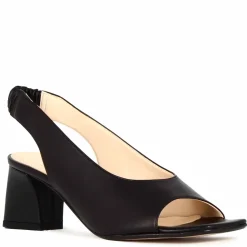 Sandalo Slingback Da Donna In Pelle Colore Nero Con Punta Quadrata