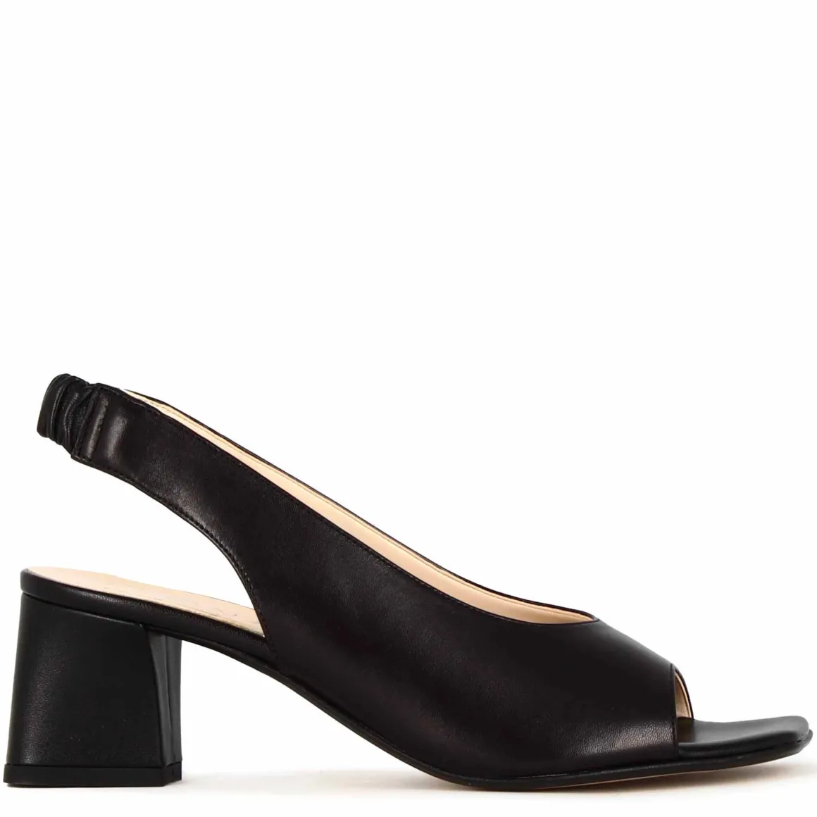 Sandalo Slingback Da Donna In Pelle Colore Nero Con Punta Quadrata