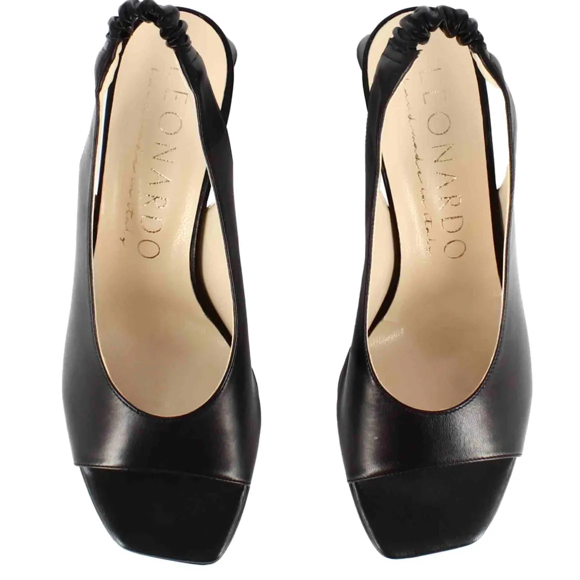 Sandalo Slingback Da Donna In Pelle Colore Nero Con Punta Quadrata