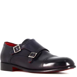 Scarpa Con Doppia Fibbia Da Uomo In Pelle Liscia Colore Blu Scuro