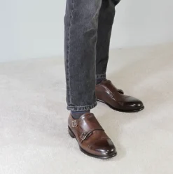 Scarpa Con Doppia Fibbia Da Uomo Colore Marrone Chiaro