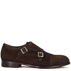 Scarpa Con Doppia Fibbia Da Uomo In Pelle Scamosciata Colore Marrone Scuro