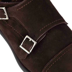 Scarpa Con Doppia Fibbia Da Uomo In Pelle Scamosciata Colore Marrone Scuro