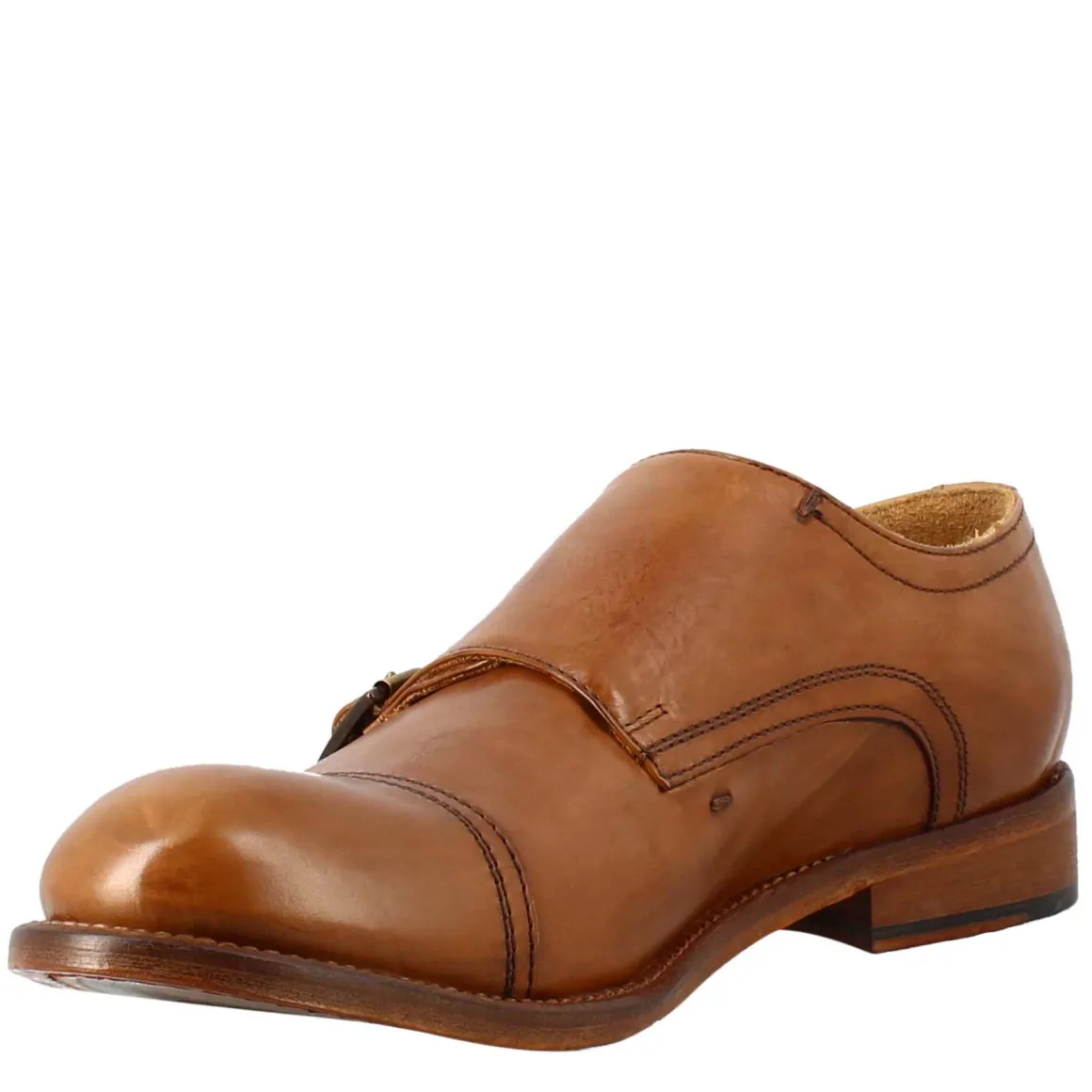 Scarpa Doppia Fibbia Beige Vintage Elegante Da Uomo In Pelle