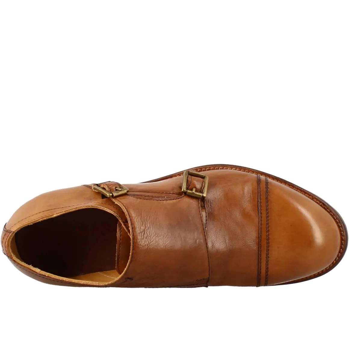 Scarpa Doppia Fibbia Beige Vintage Elegante Da Uomo In Pelle