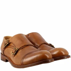 Scarpa Doppia Fibbia Beige Vintage Elegante Da Uomo In Pelle