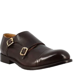 Scarpa Doppia Fibbia Bronzo Vintage Elegante Da Uomo In Pelle