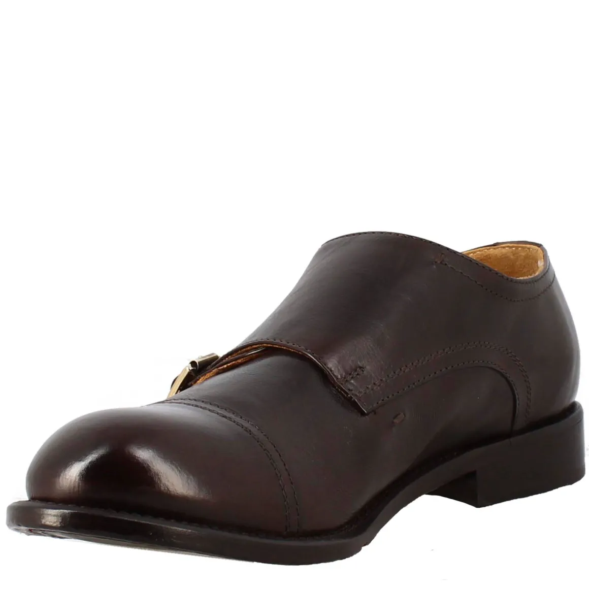 Scarpa Doppia Fibbia Bronzo Vintage Elegante Da Uomo In Pelle