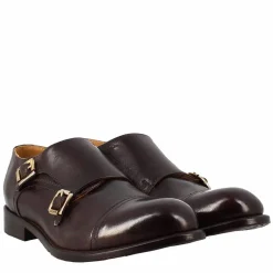 Scarpa Doppia Fibbia Bronzo Vintage Elegante Da Uomo In Pelle