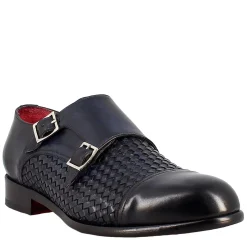 Scarpa Doppia Fibbia Da Uomo In Pelle Intrecciata Blu