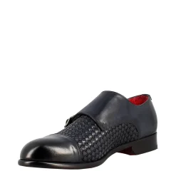 Scarpa Doppia Fibbia Da Uomo In Pelle Intrecciata Blu