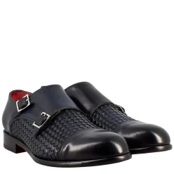 Scarpa Doppia Fibbia Da Uomo In Pelle Intrecciata Blu
