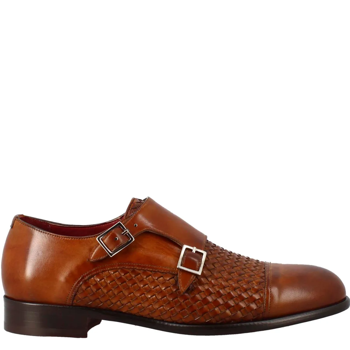 Scarpa Doppia Fibbia Da Uomo In Pelle Intrecciata Marrone Siena