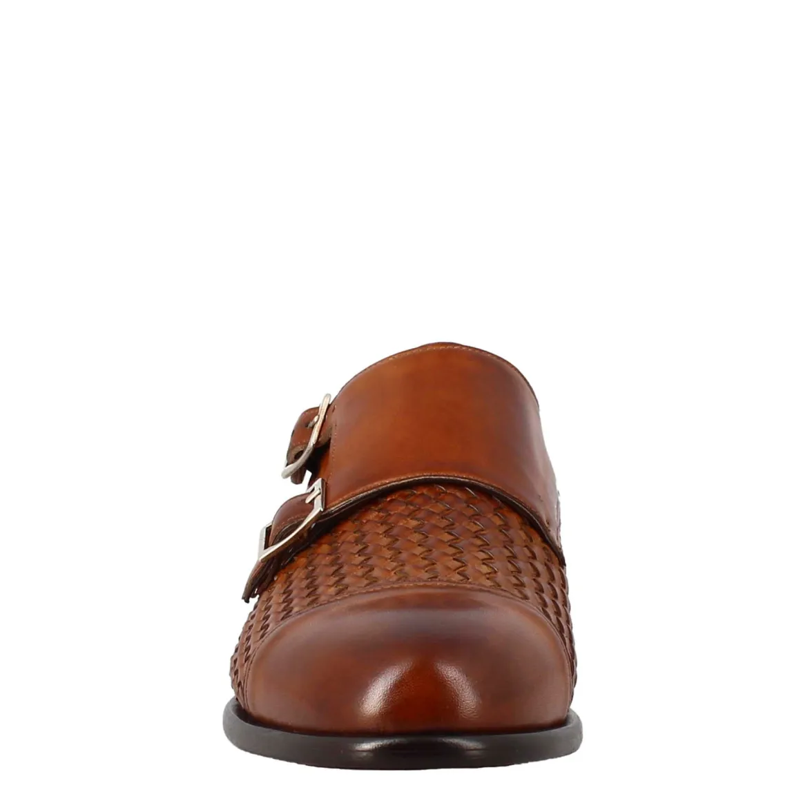 Scarpa Doppia Fibbia Da Uomo In Pelle Intrecciata Marrone Siena