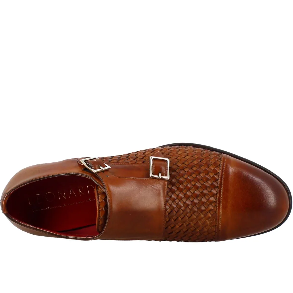 Scarpa Doppia Fibbia Da Uomo In Pelle Intrecciata Marrone Siena