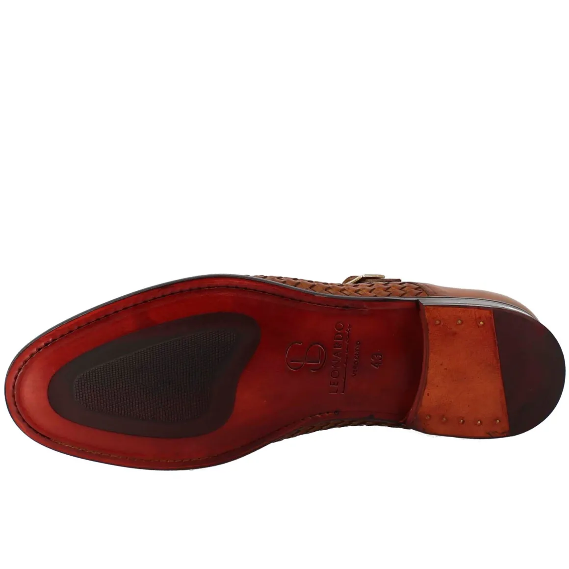 Scarpa Doppia Fibbia Da Uomo In Pelle Intrecciata Marrone Siena