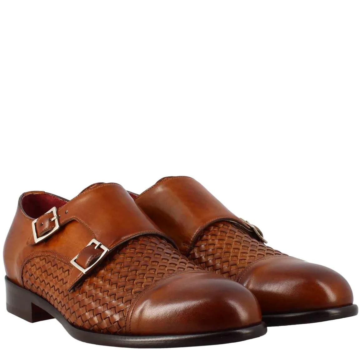 Scarpa Doppia Fibbia Da Uomo In Pelle Intrecciata Marrone Siena
