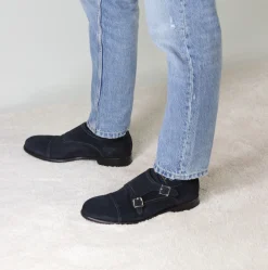 Scarpa Doppia Fibbia Da Uomo In Pelle Scamosciata Colore Blu