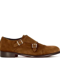 Scarpa Doppia Fibbia Da Uomo In Pelle Scamosciata Colore Marrone Chiaro