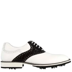 Scarpa Golf Artigianale Da Uomo In Pelle Colore Bianco Con Dettagli In Pelle Colore Nero