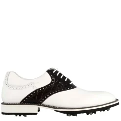 Scarpa Golf Artigianale Da Donna In Pelle Colore Bianco Con Dettagli In Pelle Colore Nero
