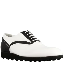 Scarpa Golf Da Donna Fatta A Mano In Pelle Colore Bianco Con Dettagli Colore Nero