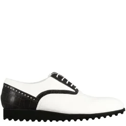 Scarpa Golf Da Donna Fatta A Mano In Pelle Colore Bianco Con Dettagli Colore Nero