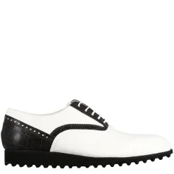 Scarpa Golf Da Uomo Fatta A Mano In Pelle Colore Bianco Con Dettagli Colore Nero