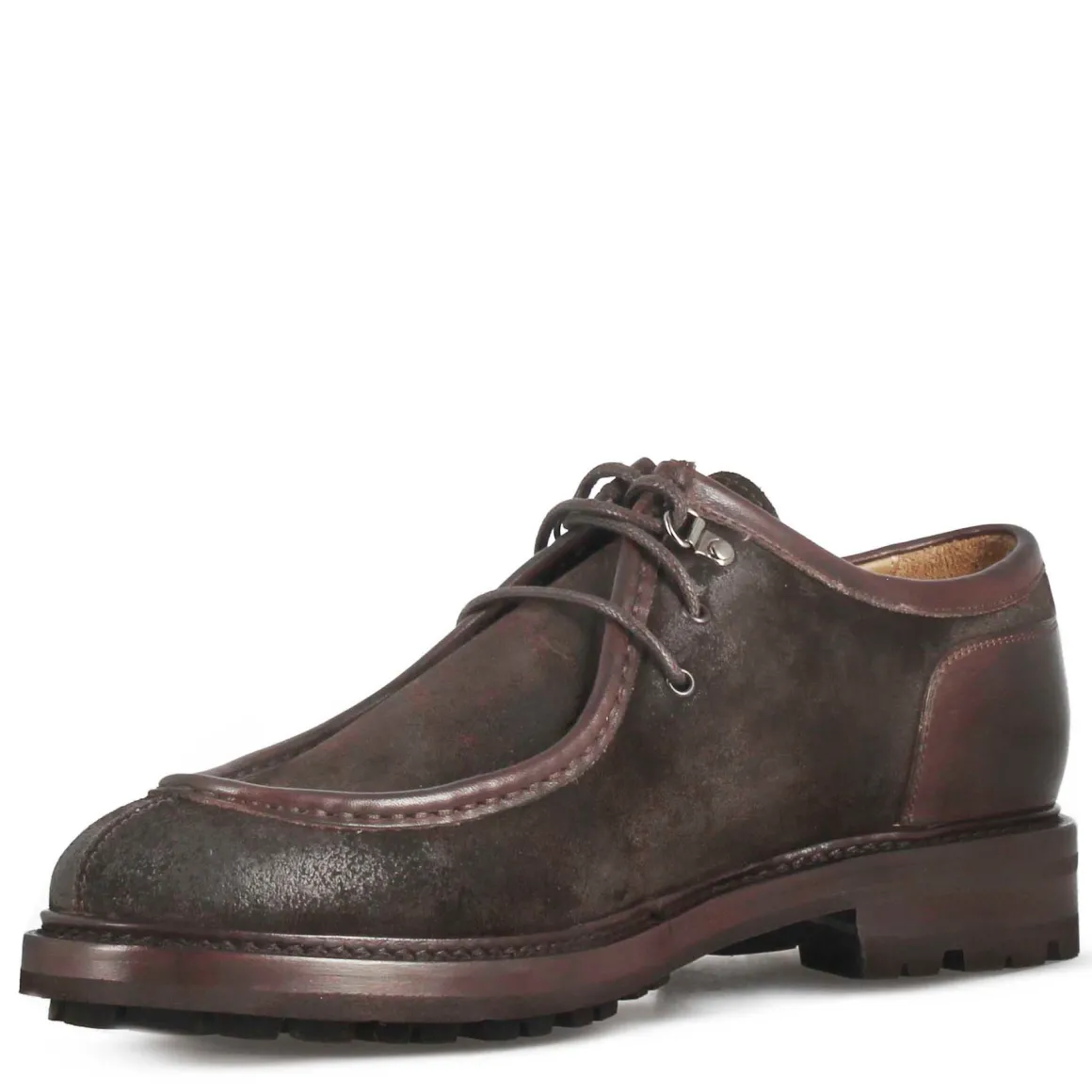 Scarpa Stringata Da Uomo Modello Ingegnere In Pelle Scamosciata Marrone Scuro