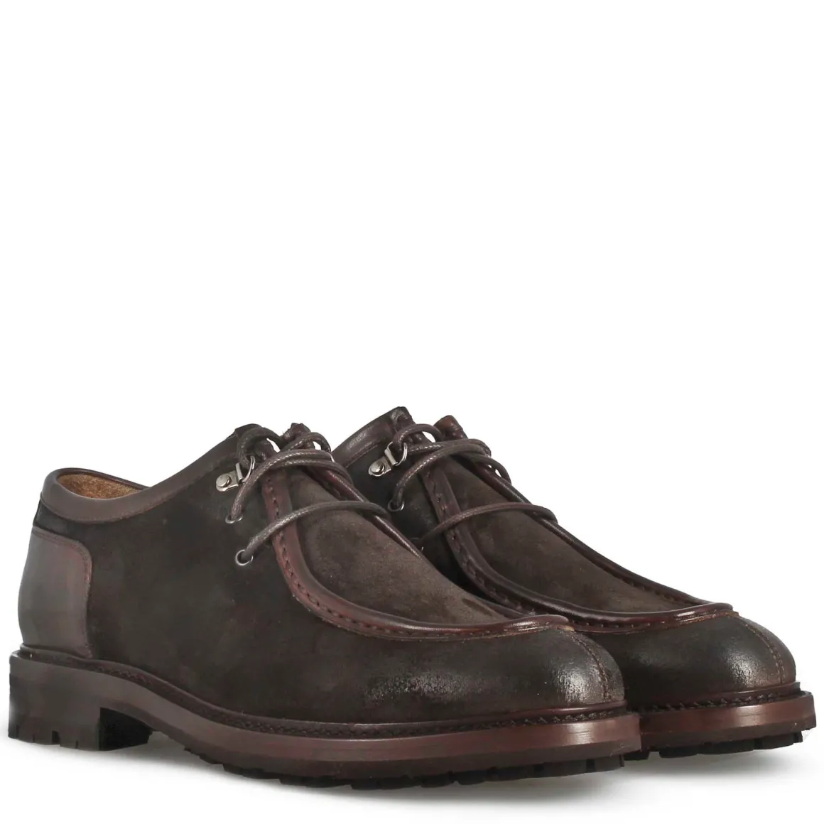 Scarpa Stringata Da Uomo Modello Ingegnere In Pelle Scamosciata Marrone Scuro