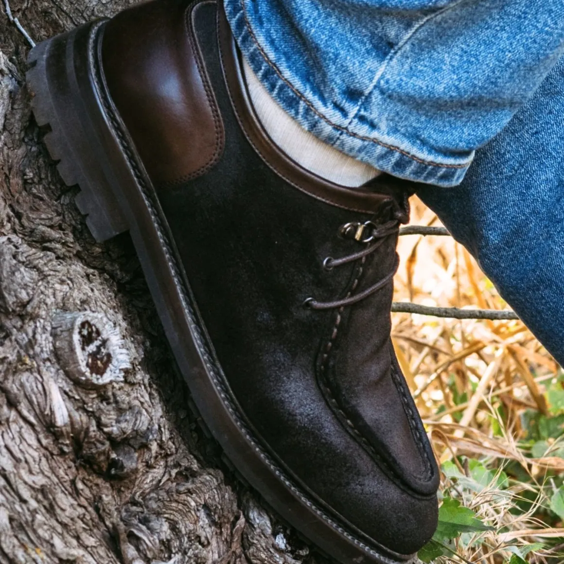 Scarpa Stringata Da Uomo Modello Ingegnere In Pelle Scamosciata Marrone Scuro