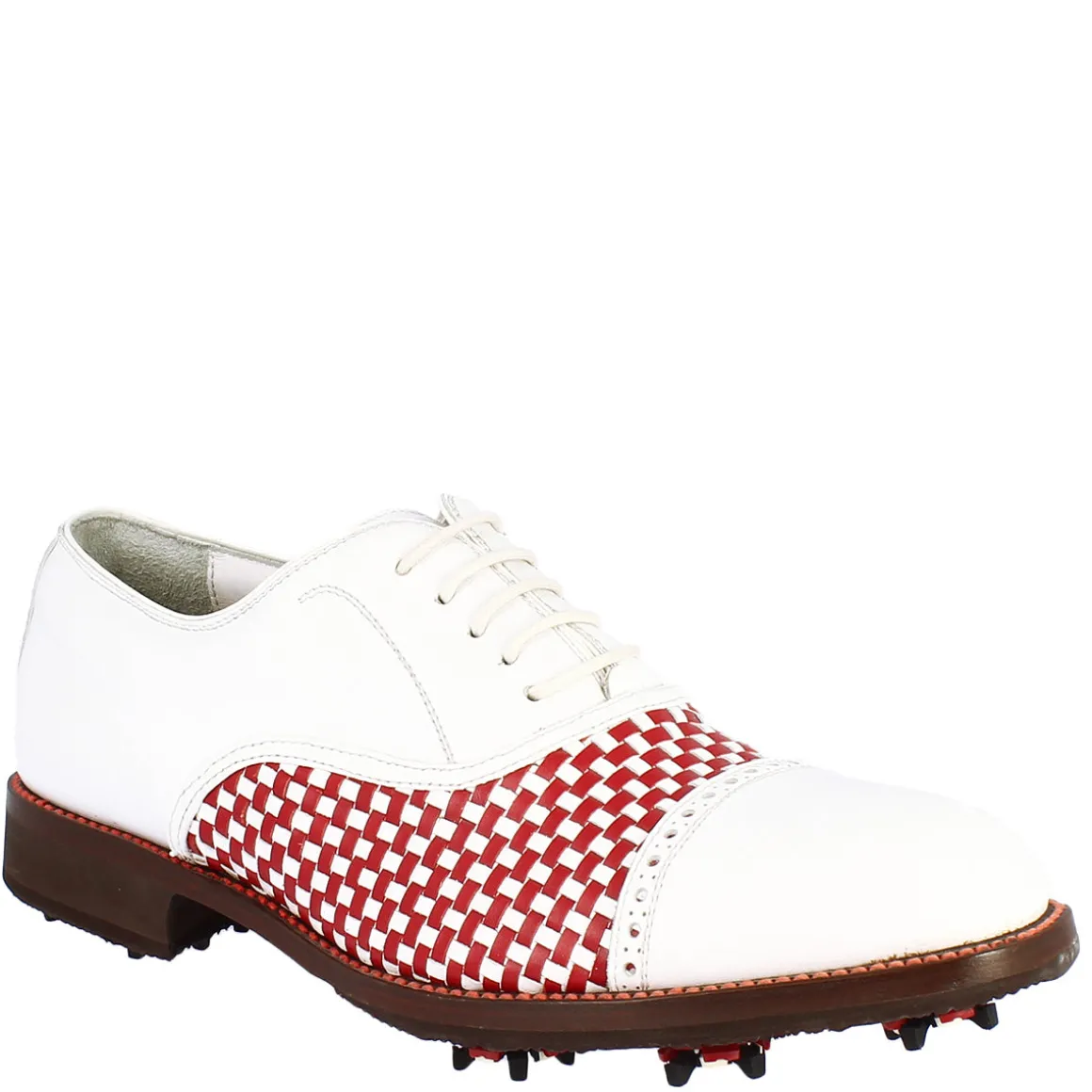 Scarpe Classiche Da Golf Uomo Artigianali In Pelle Bianca Rossa