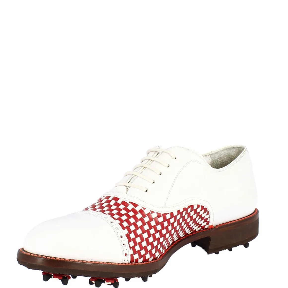 Scarpe Classiche Da Golf Uomo Artigianali In Pelle Bianca Rossa