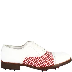 Scarpe Classiche Da Golf Donna Artigianali In Pelle Bianca Rossa