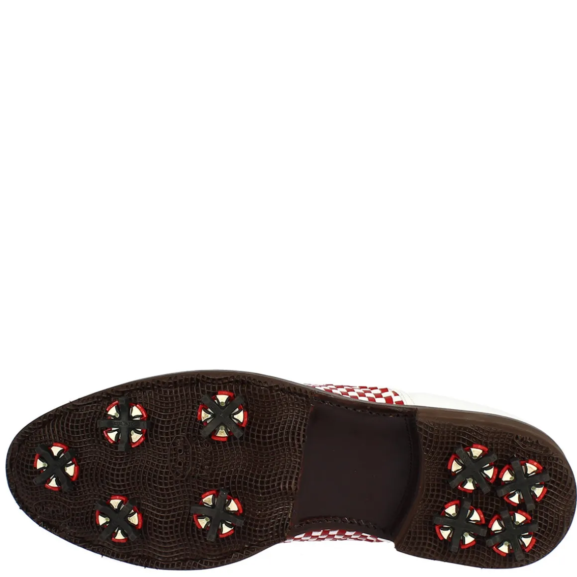 Scarpe Classiche Da Golf Donna Artigianali In Pelle Bianca Rossa