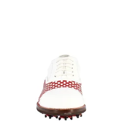 Scarpe Classiche Da Golf Donna Artigianali In Pelle Bianca Rossa