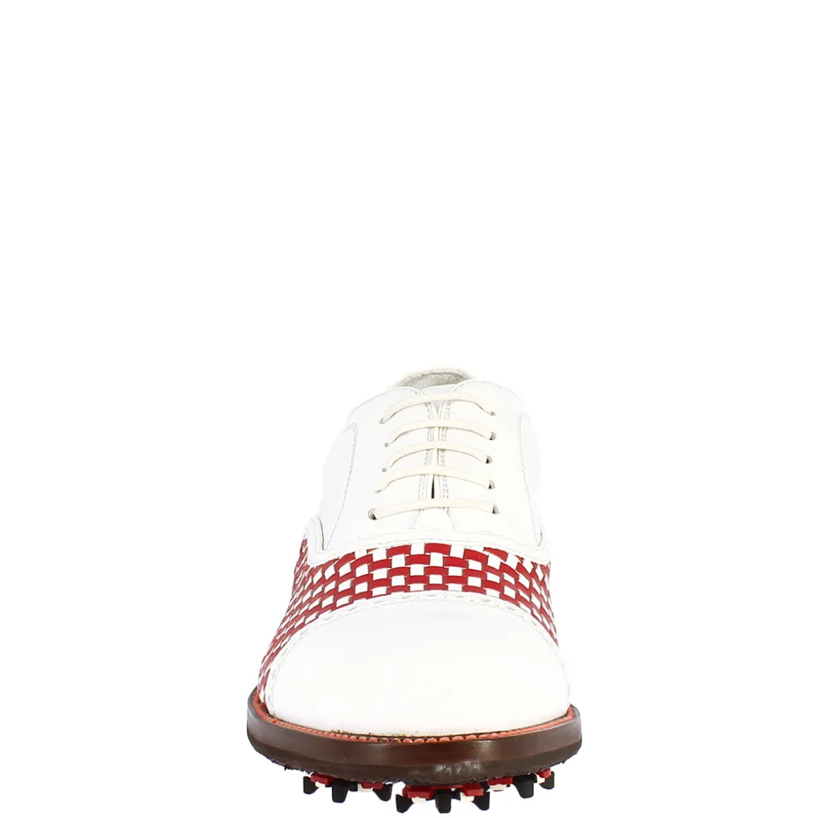 Scarpe Classiche Da Golf Donna Artigianali In Pelle Bianca Rossa