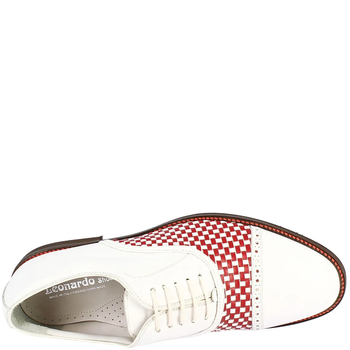 Scarpe Classiche Da Golf Donna Artigianali In Pelle Bianca Rossa