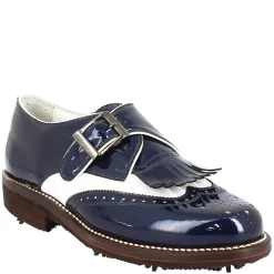 Scarpe Con Fibbia Da Golf Uomo In Pelle Bianca E Vernice Blu