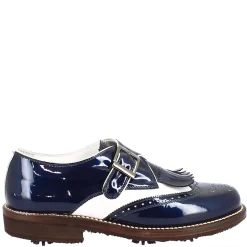 Scarpe Con Fibbia Da Golf Donna In Pelle Bianca E Vernice Blu