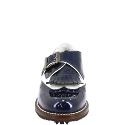 Scarpe Con Fibbia Da Golf Donna In Pelle Bianca E Vernice Blu