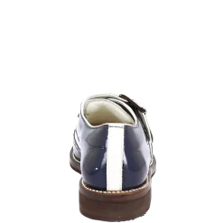Scarpe Con Fibbia Da Golf Donna In Pelle Bianca E Vernice Blu